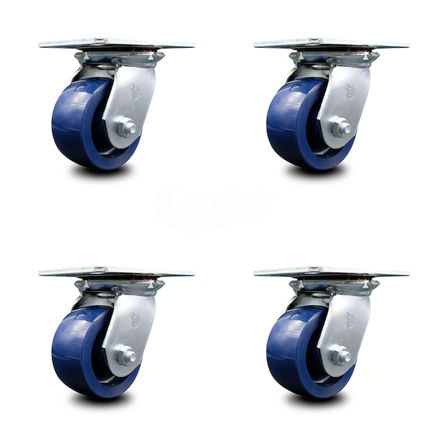 4 Inch Heavy Duty Solid Poly Caster Set with Roller Bearings SCC, 4PK